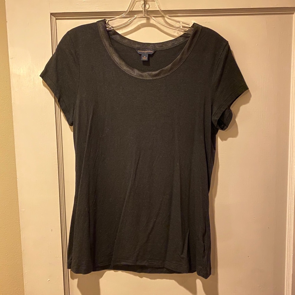 Black Tee with Silk Neckline